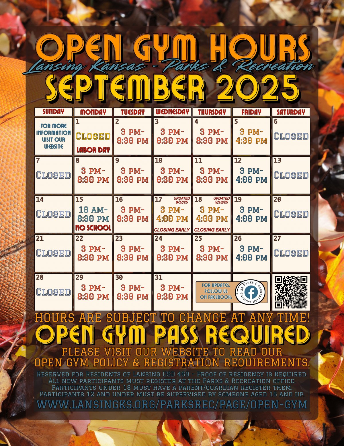 Open Gym Hours for September 2025