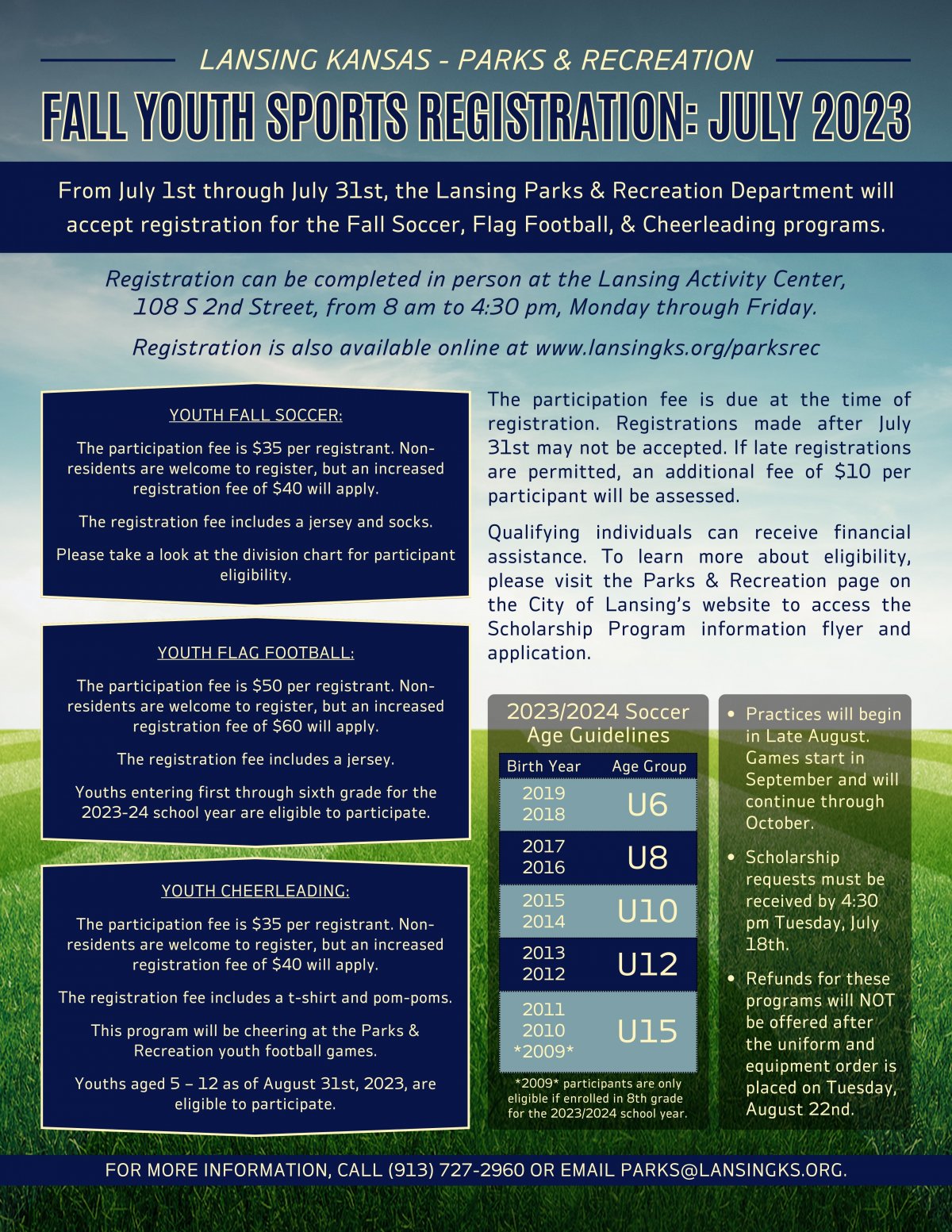 Fall Youth Sports Information Flyer