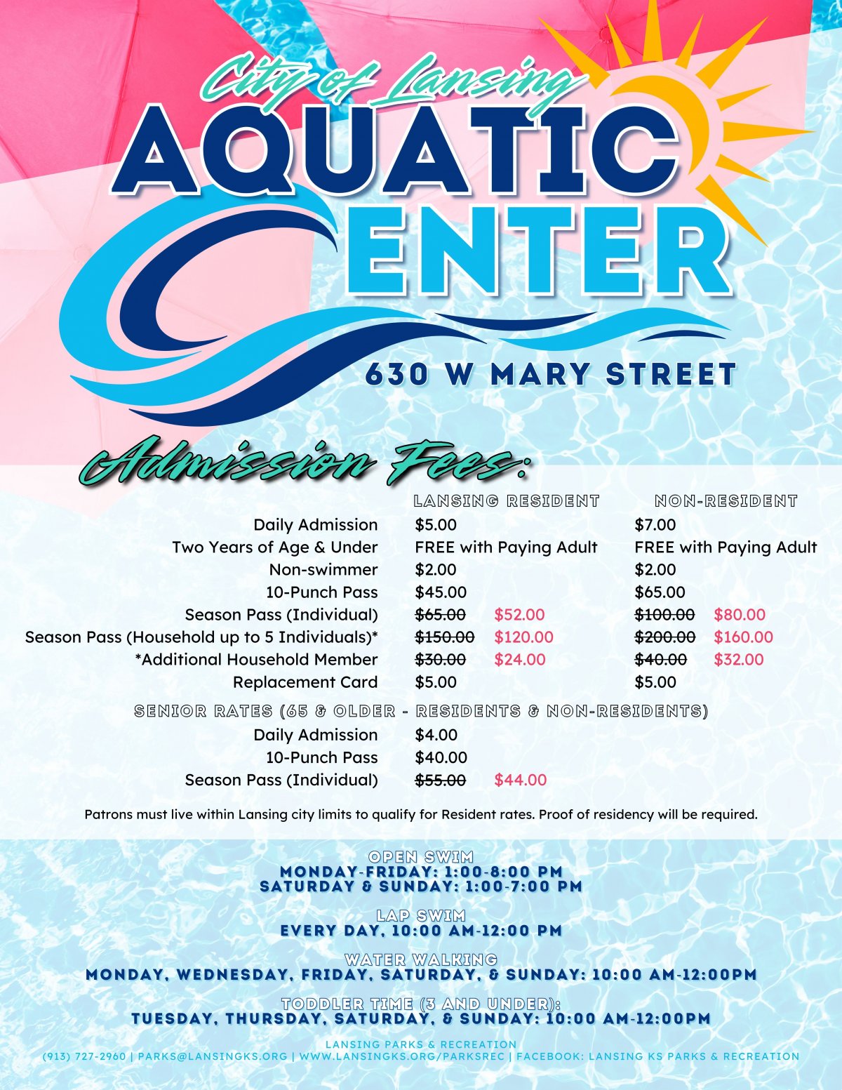City of Lansing Aquatic Center Title Image: 630 W Mary, Admission Fees, Swim Hours, Parks & Rec. Dept. Contact Info