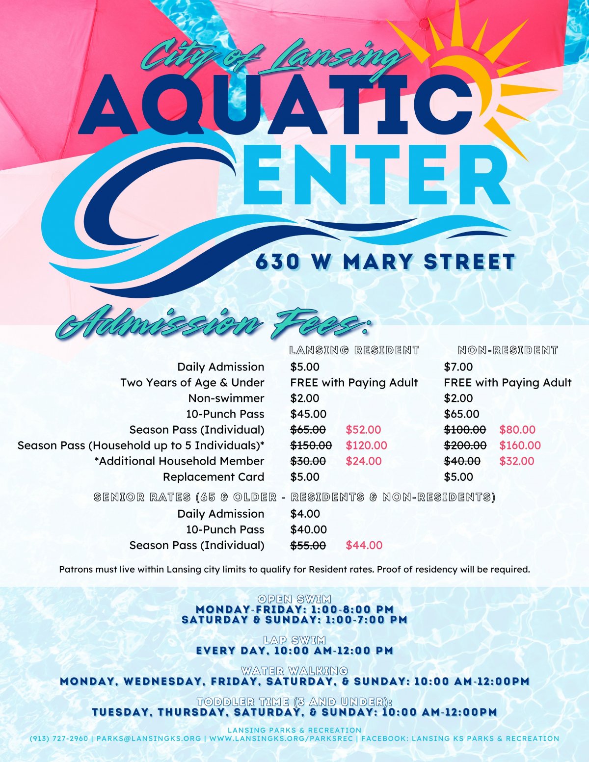 City of Lansing Aquatic Center Title Image: 630 W Mary, Admission Fees, Swim Hours, Parks & Rec. Dept. Contact Info