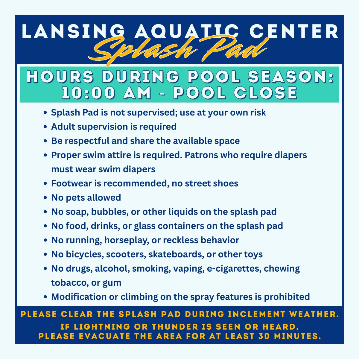 Image of Splash Pad Pool Season Hours and Rules